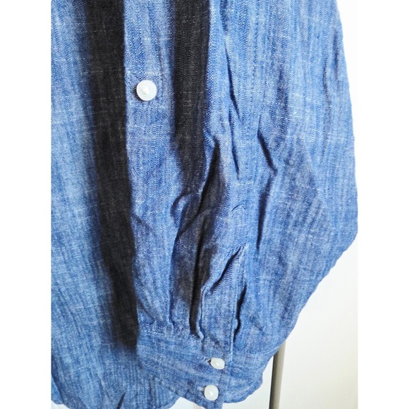 Tommy Hilfiger 1X Denim Look Blue Roll Tab Sleeve Button Down Shirt Womens - Picture 12 of 12
